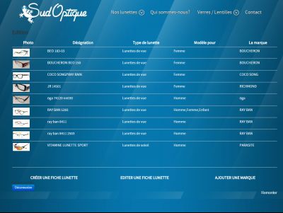 Vue administrateur du site pour éditer une fiche lunettes