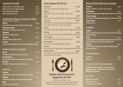 Face intérieur du menu