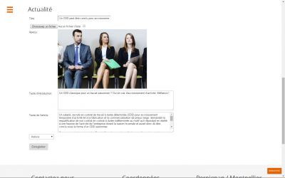 Page de création d'article